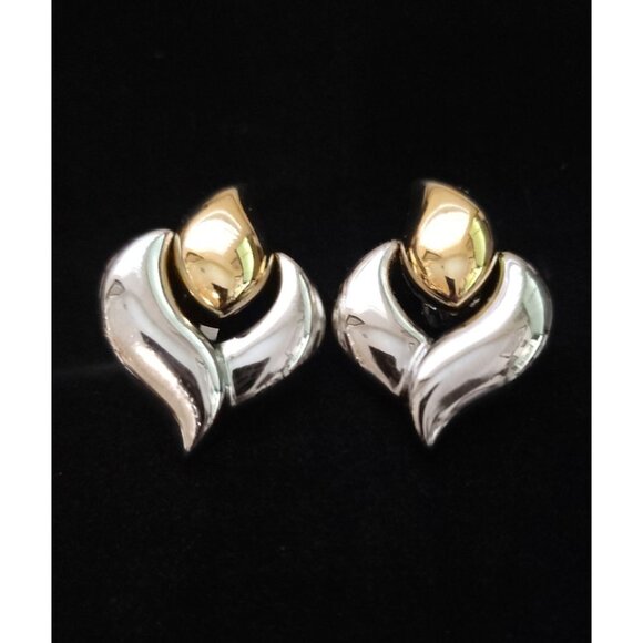 Jewelry - Vintage Gold & Silver Tone Flame Heart Clip-On Knocker Earrings
